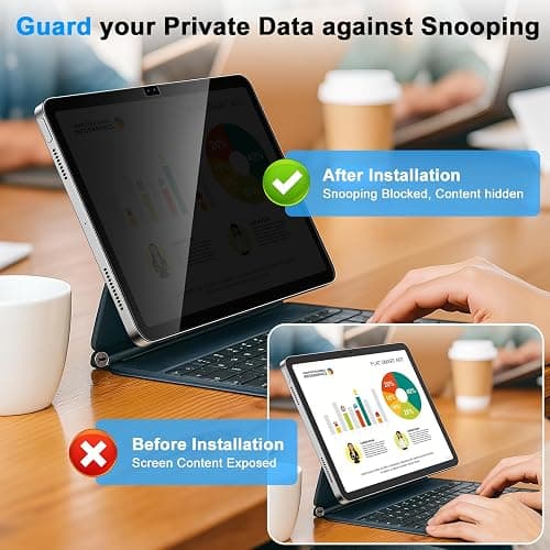JSUSOU Privacy Screen Protector for iPad 11th Generation (A16) 2025/ 10th Gen 2022, Anti-Spy Tempered Glass Film for iPad A16, Touch Sensitive，Bubble Free, Case Friendly, 1 Pack thumbnail 4