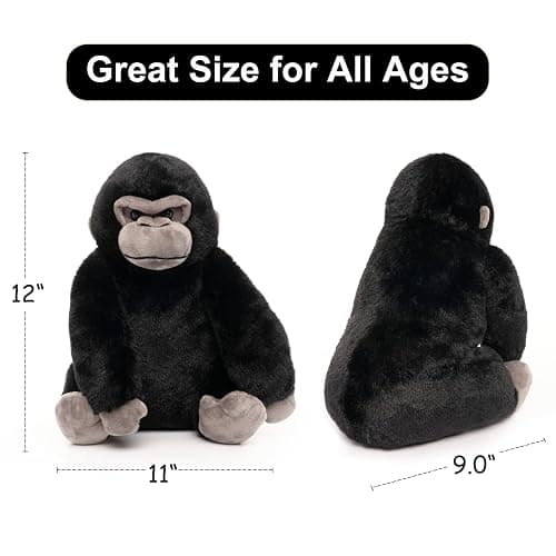 WEIGEDU Black Gorilla Stuffed Animals, Gorilla Apes Plush Toys for Boy Girl Kids Birthday, 12 inches thumbnail 3