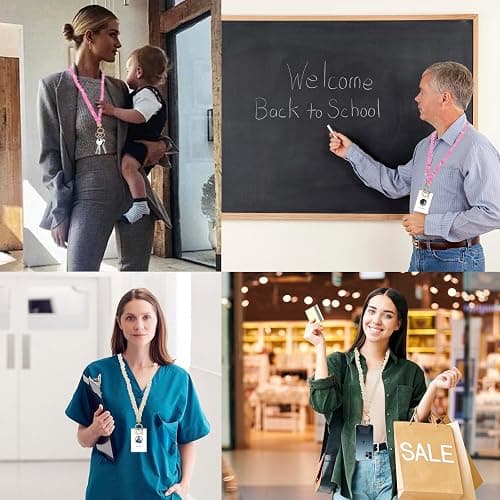 2 Sets Stretchy Scrunchie Lanyards Teacher, Cute Retractable Lanyards for ID Badges with Phone Lanyard & Keychain for Teachers, Nurses, Office & School (B) thumbnail 7