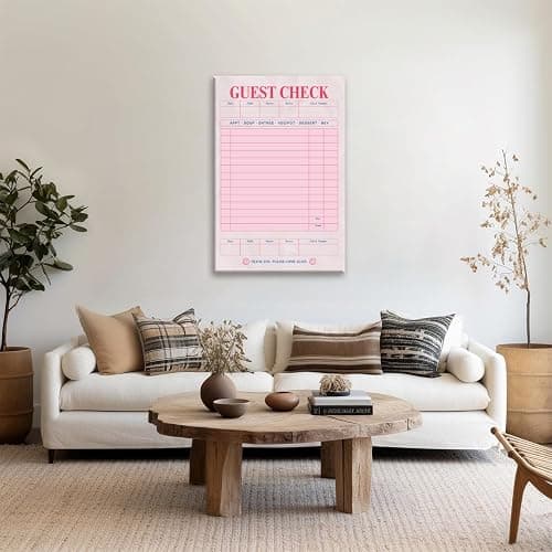 Pink Blank Guest Check Poster Trendy Retro Art Print Vintage Style Wall Art Aesthetic Preppy Art Canvas Posters for College dorm Apartment Decor 12x18inch Unframed thumbnail 3