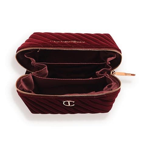 Charlotte Tilbury Travel Makeup Bag of My Dreams - Quilted Velvet Skincare, Fragrance & Cosmetic Organizer with 5 Compartments, Zip Pocket & Top Handle - Iconic Night Crimson Toiletry Bag thumbnail 2
