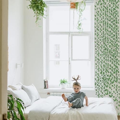 Tbestmax 473 Feet 72 Pack Artificial Ivy Leaf Plants, Green Vine Leaves, Greenery Hanging Garland, Fake Foliage Flowers for Home Kitchen Garden Office Wedding Wall Decor thumbnail 2