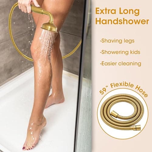 Hangoro Rainfall Shower Head with Handheld Combo, Brushed Gold Shower System with Balance Pressure Valve, 9 inch Shower Head and Faucet Set, Rain Shower Head with Handheld Spray Wall Mount(B2312-BG) thumbnail 7
