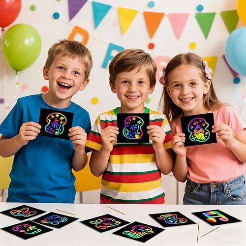 Cityrosy 100 Pcs Scratch Art Paper Rainbow Sets Arts and Crafts for Kids ﻿ | Classroom Supplies Black Magic Scratch Off Craft Set Kits for Age 3-12 Party Games Birthday Gifts Easter Basket Stuffers thumbnail 5