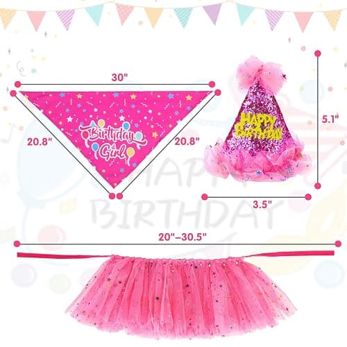 SCENEREAL Dog Birthday Bandana with Hat and Dress Girl Set, Large Dog Birthday Party Supplies, Cute Tutu Skirt Outfit for Medium Big Dogs, Rose Red XL thumbnail 4