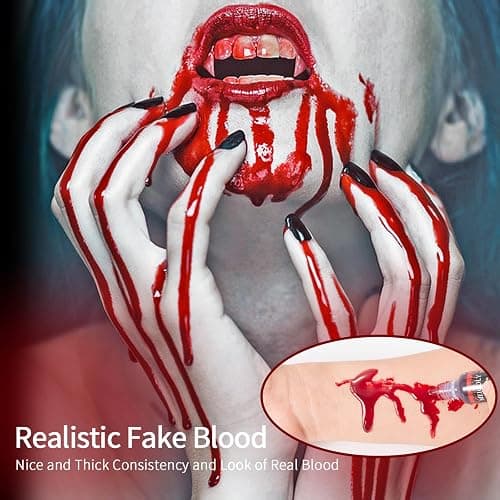 MEICOLY 0.5OZ Edible Fake Blood with 6 Packs Empty Capsules,Washable Stage Blood Sangre Falsa,Realistic Dripping Sticky Fake Blood for Halloween, SFX,Special Effect Makeup for Zombie Vampire thumbnail 5