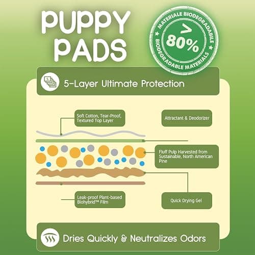 CROCI Puppy Pads 28x34in ECO Green Dog Pee Pads , Plant-Based Dogs Pads Absorbs Up to 7 Cups of Liquid, 5-Layer Leak-Proof & Quick Drying Pee Pads for Dogs, Disposable (40 Counts) thumbnail 3