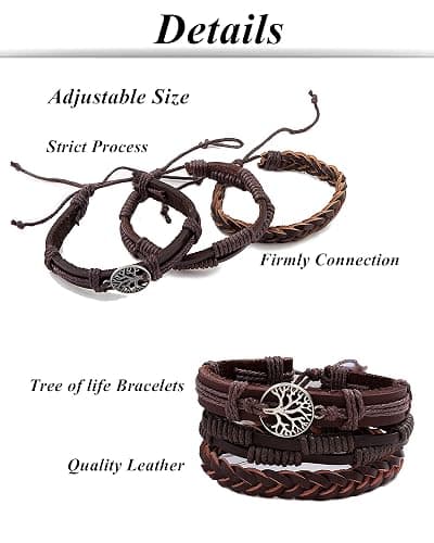 Tornito 15Pcs Braided Leather Bracelet Boho Cuff Wrap String Wood Bead Woven Ethnic Stretch Wristbands Bracelets Set for Men Women Size Adjustable - B:15Pcs(Black) thumbnail 2