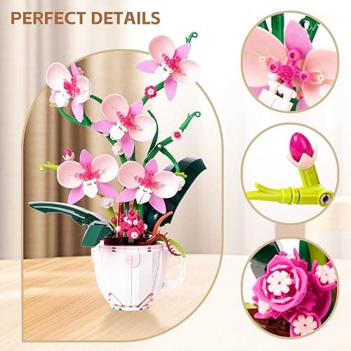 Pink Orchid Flower Building Set,Compatible with Lego Botanical Decor 567PCS | Elegant Plant floral decor and gift for women,moms and flower lovers on Valentine's Day,Mother's Day,birthdays and Christmas. thumbnail 4