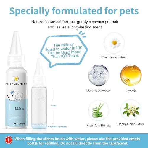 Pet Steam Brush for Dog & Cat - 3-in-1 Steam Grooming Brush for Shedding & Hair Removal - Self Cleaning Spray Comb with Mist for Long Haired Pets - Includes 1*Waterless Shampoo, Blue thumbnail 3