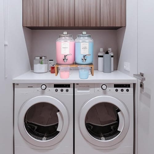 2 Pack Glass Laundry Detergent Dispenser,Sturdy glass Fabric Softener Dispenser With Leak Proof Pump,Reusable Container & Bamboo Stand-108Oz Big Laundry Soap Container For Washer Room Organization (2) thumbnail 5