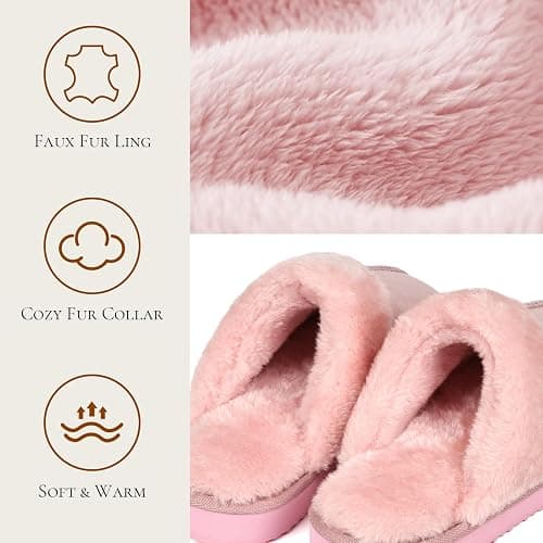 OOW Fuzzy Slippers for Women Cozy Faux Fur House Shoes Winter Warm Memory Foam Slippers for Indoor and Outdoor thumbnail 4