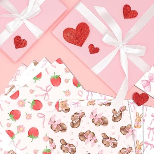 24 Sheets Pink Bow Scrapbook Paper Pink Cute Rabbit Bear Cherry Strawberry Patterned Paper for Card Making Scrapbook Photo Album Journal DIY Craft, 11.8 × 11.8 Inches thumbnail 6