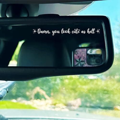 Set 3Pcs You Look Cute As Hell Rearview Mirror Decal Funny Saying, Inspiration, Selflove Stickers Water Bottle Laptop StickerVinyl Waterproof 4x0.2 Inches Car Decal Gift for Girl Mom Dad Friend thumbnail 3
