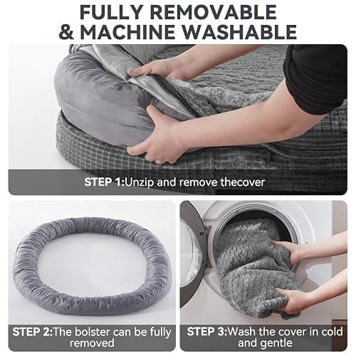 JOEJOY Orthopedic Dog Beds Large Sized Dog, XL Egg-Crate Memory Foam Pet Couch Bed with Bolster Sides, Waterproof Lining, Removable Washable Cover & Non-Slip Bottom, Grey thumbnail 8