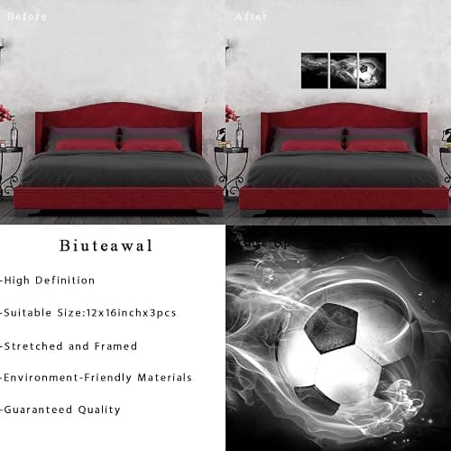 Biuteawal 3 Piece Sport Canvas Wall Art Football Soccer Picture Printed Canvas Painting for Teenager's Boys Bedroom Decor Black White Home Office Living Room Artwork 12x16inchx3pcs thumbnail 6
