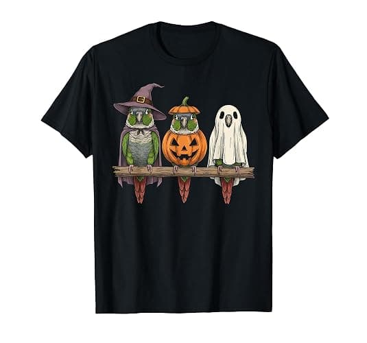 Spooky Ghost Green Cheek Conure Bird Lover Pumpkin Halloween T-Shirt - Image 1