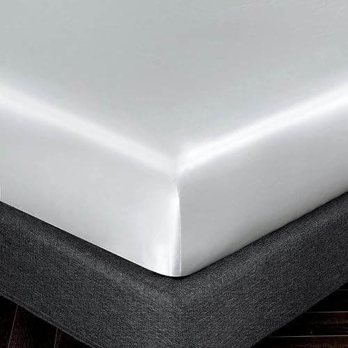 Homiest White Satin Fitted Sheet Twin Size, Deep Pocket, Luxury & Ultra Soft Bedding thumbnail 3