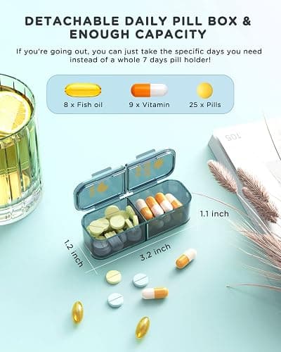 Am Pm Pill Organizer, Weekly Pill Box 2 Times A Day - Acedada 7 Day Pill Organizer with 7 Separate Containers, Portable Daily Medicine Dispenser Case for Vitamin, Fish Oils, Supplements, Stylish Blue thumbnail 5