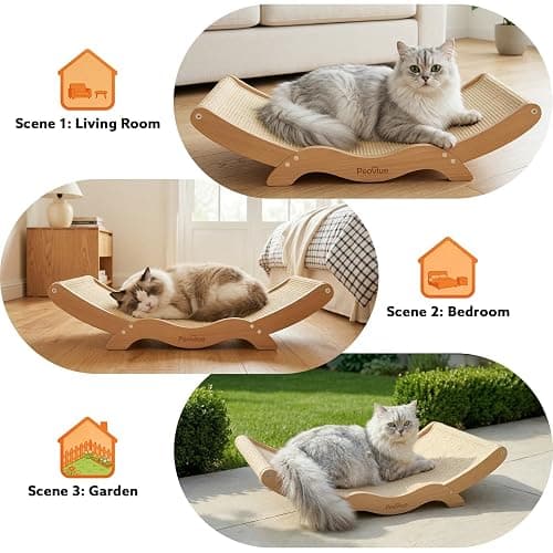 Peoviue Extra-Large Cat Scratcher Bed with Natural Sisal Scratching Pad, Wooden Cat Bed Lounge Hammock for Indoor Cats, Durable Cat Scratching Post Furniture for Large Cats thumbnail 6