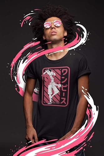 One Piece Men's Anime T-Shirt Monkey D. Luffy Salute W/Japanese Text On Red Officially Licensed thumbnail 3