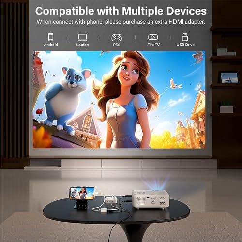 Mini Projector, VOPLLS 1080P Full HD Supported Video Projector, Portable Outdoor Home Theater Movie Projector, 50% Zoom, Compatible with HDMI, USB, AV, Smartphone/Tablet/Laptop (Small Projector) thumbnail 4