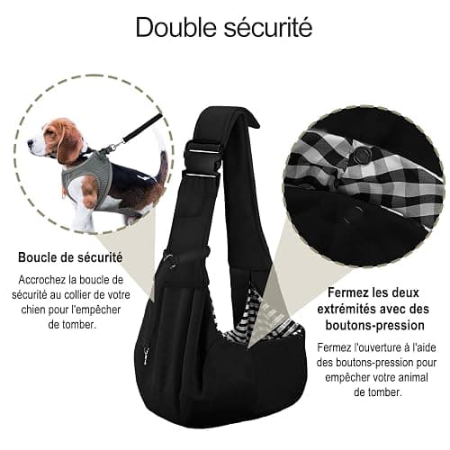 PETLOFT Sac de Transport pour Chien,Sac Transport Chiot, Réversible Sling Bandoulière Réglable, avec Crochet de Collier pour Chiot/Chat/Lapin Jusqu'à 4.99kg, Noir thumbnail 4