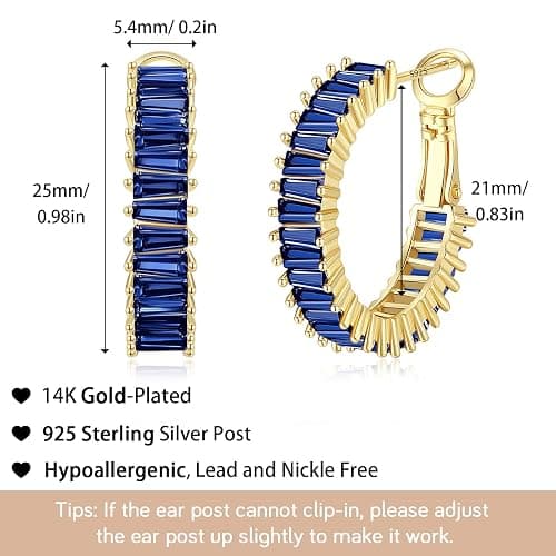 GLOQUAT Trendy 14K Gold Plated Hoop Earrings for Women, Chunky Gold/Silver Earrings for Women Cubic Zirconia Baguette Hoop Earrings Heart Hoops Lightweight Hypoallergenic Jewelry,25mm/35mm/40mm/50mm thumbnail 5