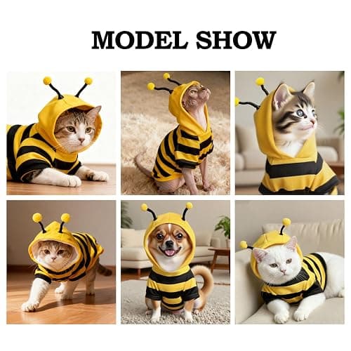 Bumblebee Cat Costume for Sphynx & Small Dogs, Fit Halloween, Yellow, XS | Cute Bee Stripes Hoodie, Soft Warm Fleece, Holiday Cosplay Outfit, Daily Leisure Wear, Easy to Put, Safe for Leash Walking thumbnail 2