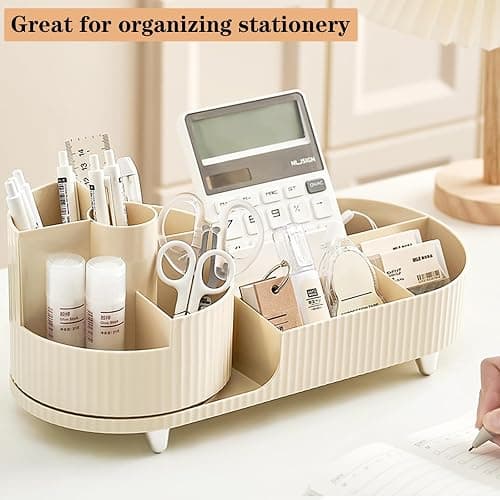 Rotating Makeup Organizer for Vanity with Brush Holder, Cosmetic Makeup Storage Organizer, Large Spinning Makeup Skincare Organizer, Countertop Makeup Perfume Organizer, Lotions Display Case Ivory thumbnail 5