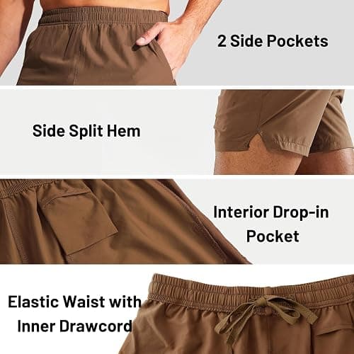 MIER Men's 5 Inch Inseam Running Shorts, Quick-Dry with Pockets | Workout, Athletic, Lightweight Breathable Fabric, Soft Elastic Waist, Inner Drawstring, Side Split, Machine Washable thumbnail 4