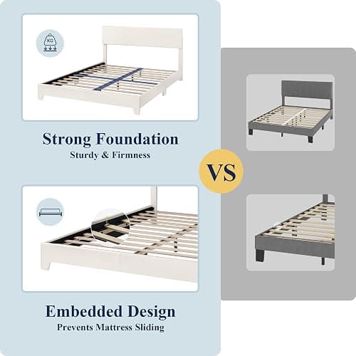Allewie Full Size Bed Frame with Adjustable Headboard, Faux Leather Platform Bed with Wood Slats, Heavy Duty Mattress Foundation, No Box Spring Needed, Noise-Free, Easy Assembly, White thumbnail 6