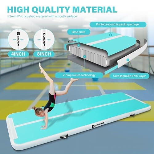AKSPORT Gymnastics Air Mat Tumble Track Tumbling Mat Inflatable Floor Mats with Air Pump for Home Use/Tumble/Gym/Training/Cheerleading/Parkour/Beach/Park/Water thumbnail 2