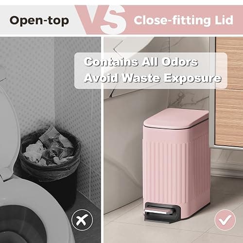 TrashAid Pink Bathroom Trash Can, 1.6 Gallon Stainless Steel Small Garbage Can with Lid, Step Pedal, Cute Wastebasket for Bathroom, Office, Bedroom, RV, Pink thumbnail 5