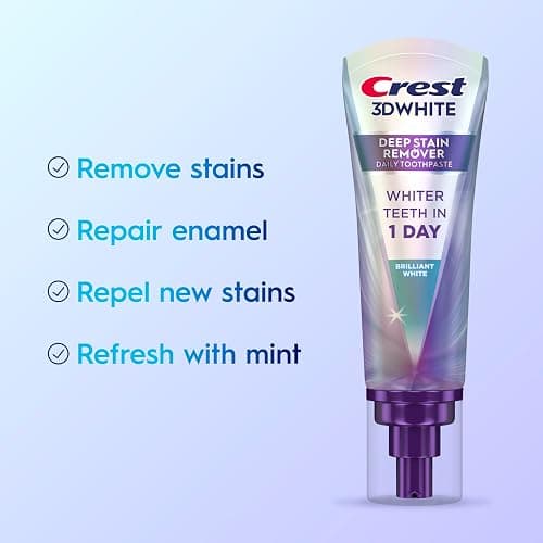 Crest 3D White Deep Stain Remover Toothpaste, Teeth whitening for Adults, 3.1oz, 2 Pack, Sensitivity Safe, Enamel Repair, Cavity Protection, Fluoride Toothpaste, Travel Size Toiletries thumbnail 2