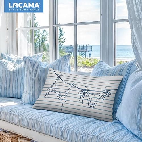 Lacama Coastal Throw Pillow Cover 12x20, Coastal Room Decor, Blue Dorm Decor, Preppy Bikini Prints Decorative Throw Pillow Covers Pillowcases for Couch Bed Girly Room Bedroom Dorm thumbnail 6