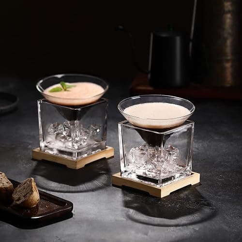 USEEKRIL Caviar Serving Set,Stemless Martini Glasses Set of 2 with Caviar Chiller - Martini Glass with Dip Chiller Caviar Bowl - Elegant Bar Cocktail Glasses Gift Set for Manhattan,Margarita,Martini thumbnail 6