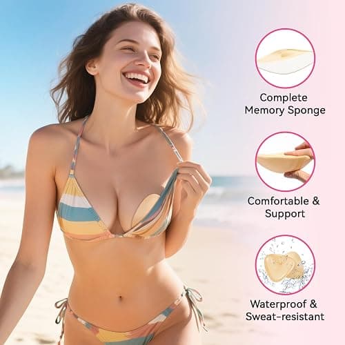 Dandelion Pact Double Sided Sticky Bra Inserts, Invisible Push Up Sticky Bra Pads for Large Breasts, Stick on Bra for Bikini Swimsuits (Large, Beige) thumbnail 2