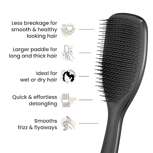 Tangle Teezer Large Ultimate Detangler Hairbrush for Wet & Dry Hair, Eliminates Knots & Reduces Breakage for Long, Thick, & Curly Hair Types, Black Gloss thumbnail 3