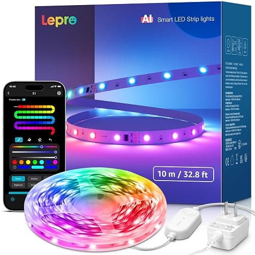 Lepro S1 AI LED Strip Lights for Bedroom - 32.8ft Smart RGB Light Strips with IC and Rainbow Chasing Effects, Color Segment DIY, Personalized Al Lighting Designer, No Remote, 2.4G Wi-Fi & Bluetooth - Image 1