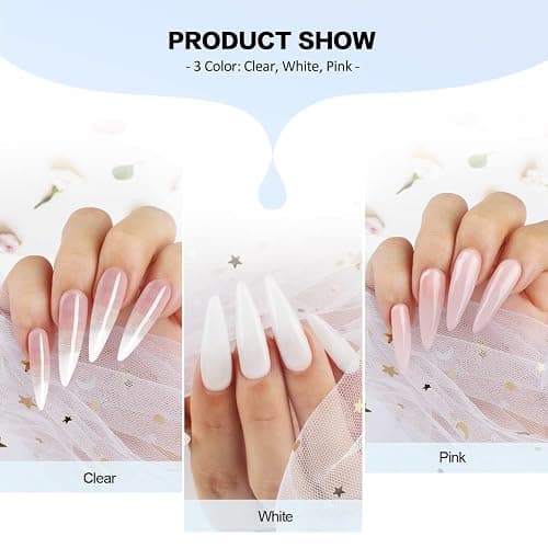 Morovan Acrylic Nail Kit: Clear Pink White Powder and Professional Liquid Set for Nail Extension - DIY at Home With Brush for Beginners | Clear, Pink, White, Powder, Nail Extension, DIY at Home, With Brush thumbnail 2
