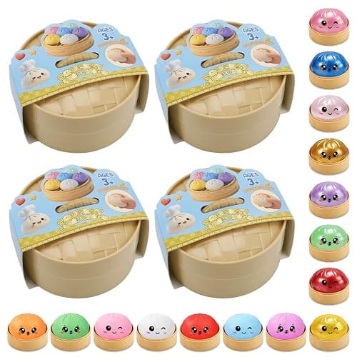 Dumpling Squishy Mystery Box,Dumplings Style Stress Balls for Adults and Kids, Cute Steamer Basket Design with Squeezable Ball Stress Relief Fidget Toys (4 PCS) - Image 1