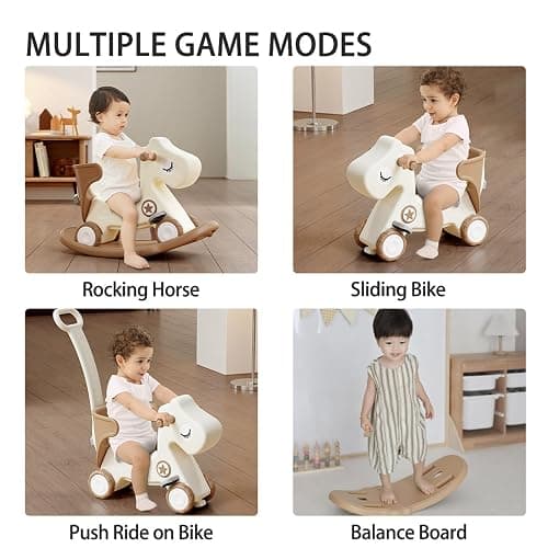 4 in 1 Kids Rocking Horse Ride On Toys for Toddlers, Baby Push Bike Rocking Chair with Balance Board, Gift for Kids (TAN) thumbnail 6