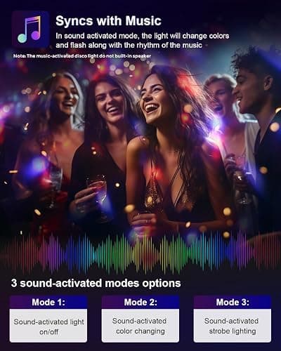Luditek 2-Pack Sound Activated Party Lights with Remote Control, Disco Ball Light, DJ Strobe Lamp for Home Room Dance Party Supplies White Elephant Gifts Birthday Christmas Halloween Party Decorations thumbnail 4