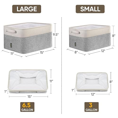 BALEINE 3 Pack Fabric Storage Bins for Shelves, Linen Storage Baskets for Organizing, Decorative Closet Bins for Clothes, Home (Grey, 15"x11"x9.5") thumbnail 3