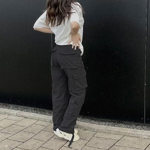 Viatabuna High Waisted Cargo Pants for Women Baggy Y2k Straight Wide Leg Pants with Pockets Streetwear thumbnail 3