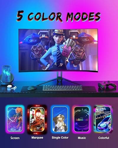 Xtremevision S202-24 LED Backlight Strip for 24-Inch Monitor, Instant Sync RGB Lighting with Audio and Video, Ultra-Low Latency Software-Controlled Backlight for Movies, Games, and Music thumbnail 5