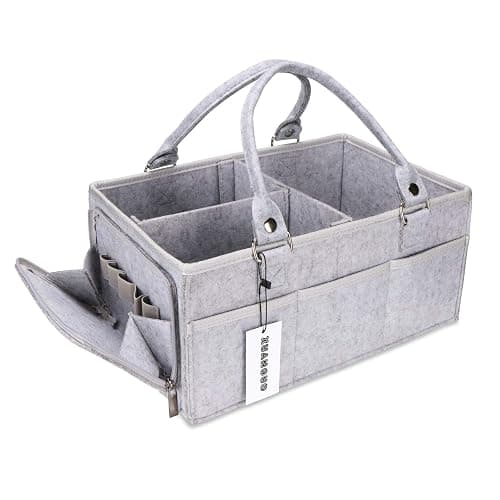 XUANGUO Baby Diaper Caddy Organizer with Handle - Gender Neutral Nursery Storage Bin Basket - Portable Tote Bag - Car Organizer - Newborn Essentials - Grey - Image 1