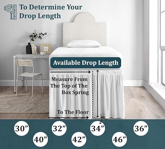 SKY BEDDINGS Dorm Room Bed Skirt - College Dorm Bed Skirt - Twin XL, Extra Long - 30 Inch Drop - 100% Microfiber - White thumbnail 4