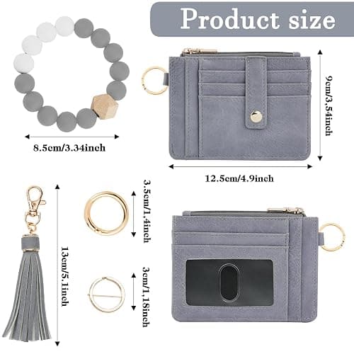 KNGITRYI Wallet Keychain Wristlet for Women,Slim RFID Credit Card Holder Purse Tassel Keychain Bangle Key Ring for Men Women thumbnail 2